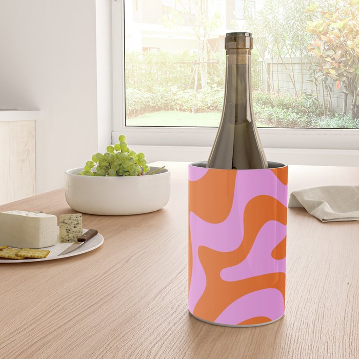 Retro Liquid Swirl Abstract Pattern in Hot Pink and Red-Orange Wine Chiller Gallery Image 4