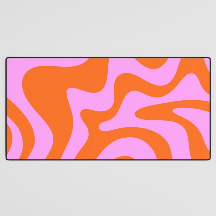 Retro Liquid Swirl Abstract Pattern in Hot Pink and Red-Orange Desk Mat Gallery Image 3