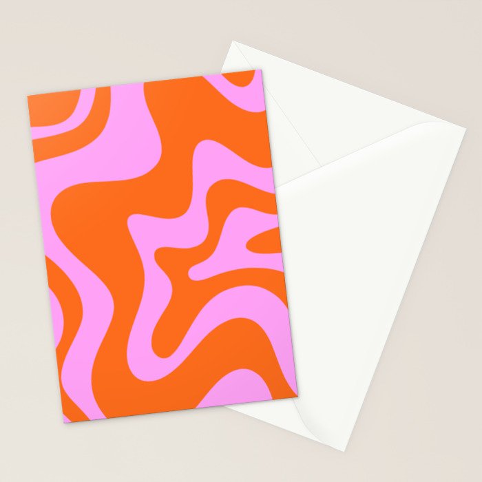 Retro Liquid Swirl Abstract Pattern in Hot Pink and Red-Orange Stationery Card Gallery Image 2