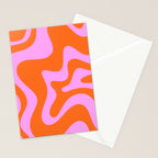Retro Liquid Swirl Abstract Pattern in Hot Pink and Red-Orange Stationery Card Gallery Image 2