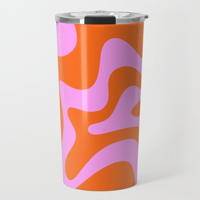Retro Liquid Swirl Abstract Pattern in Hot Pink and Red-Orange Travel Mug