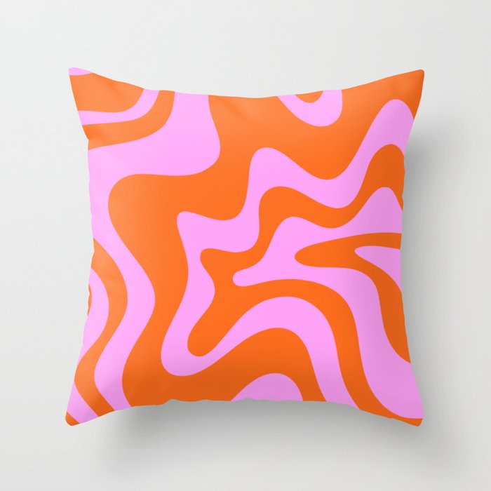 Retro Liquid Swirl Abstract Pattern in Hot Pink and Red-Orange Throw Pillow Gallery Image 1