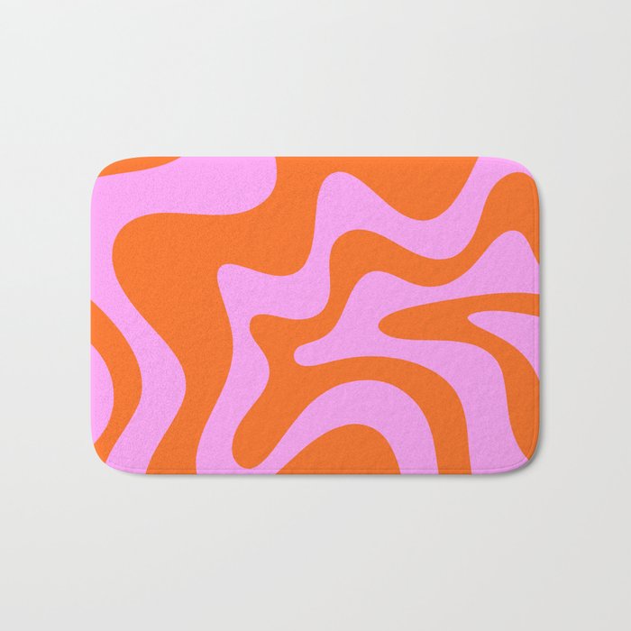 Retro Liquid Swirl Abstract Pattern in Hot Pink and Red-Orange Bath Mat Gallery Image 1