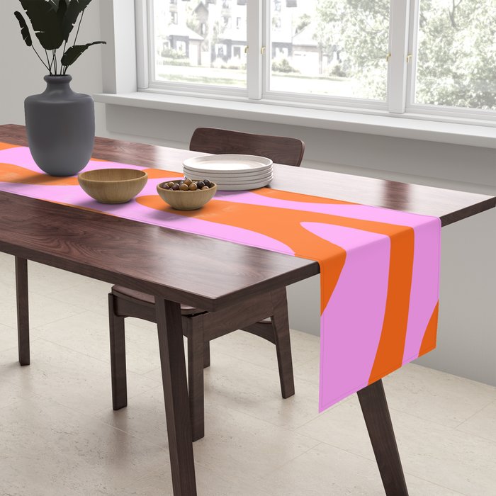 Retro Liquid Swirl Abstract Pattern in Hot Pink and Red-Orange Table Runner Gallery Image 2