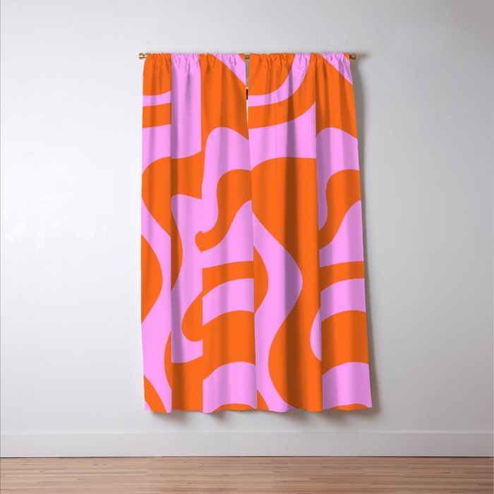 Retro Liquid Swirl Abstract Pattern in Hot Pink and Red-Orange Window Curtain Gallery Image 3