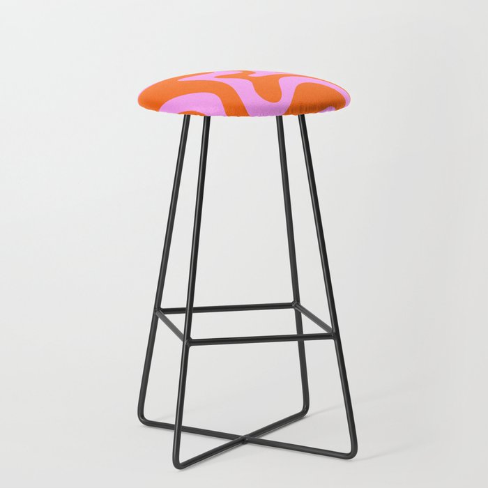 Retro Liquid Swirl Abstract Pattern in Hot Pink and Red-Orange Stool Gallery Image 1