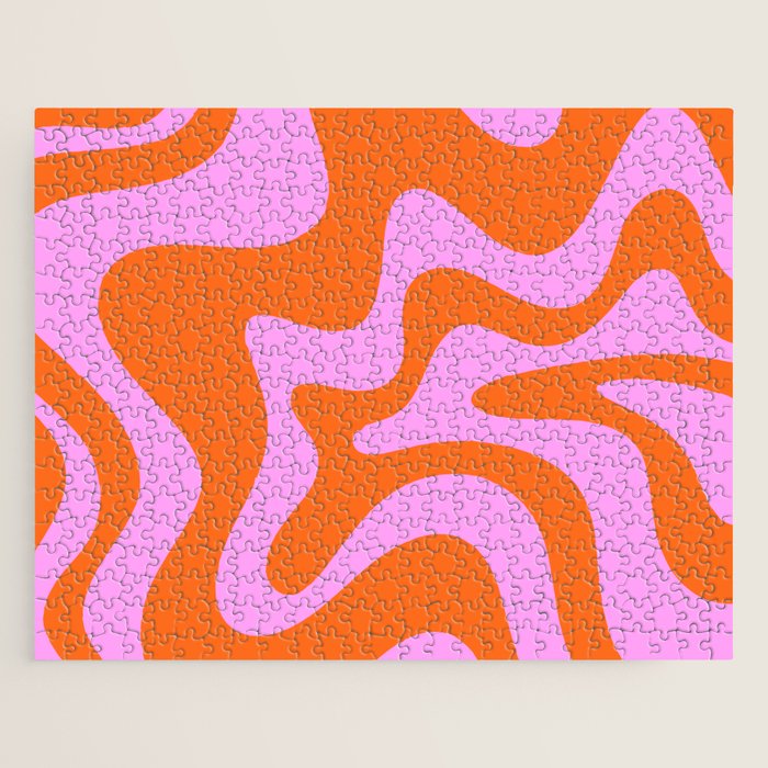 Retro Liquid Swirl Abstract Pattern in Hot Pink and Red-Orange Jigsaw Puzzle Gallery Image 1