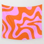 Retro Liquid Swirl Abstract Pattern in Hot Pink and Red-Orange Wall Tapestry Gallery Image 4