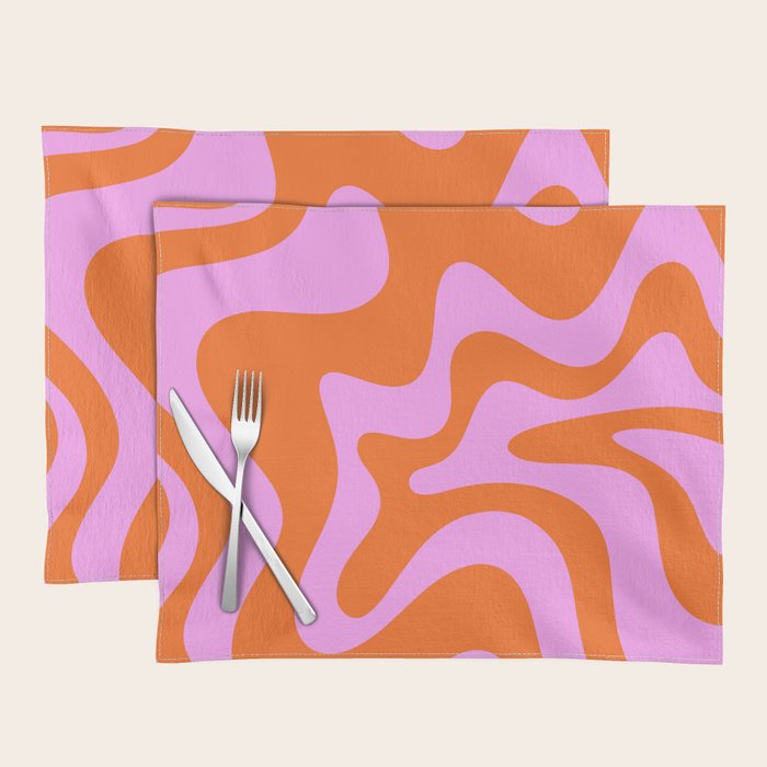Retro Liquid Swirl Abstract Pattern in Hot Pink and Red-Orange Placemat Gallery Image 1