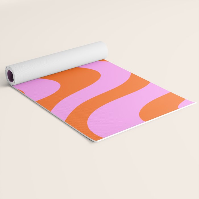 Retro Liquid Swirl Abstract Pattern in Hot Pink and Red-Orange Yoga Mat Gallery Image 2