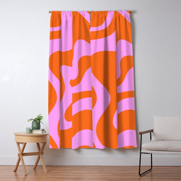 Retro Liquid Swirl Abstract Pattern in Hot Pink and Red-Orange Window Curtain Gallery Image 5