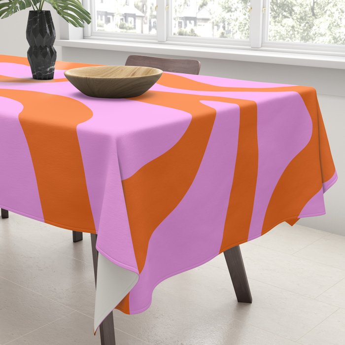 Retro Liquid Swirl Abstract Pattern in Hot Pink and Red-Orange Tablecloth Gallery Image 3