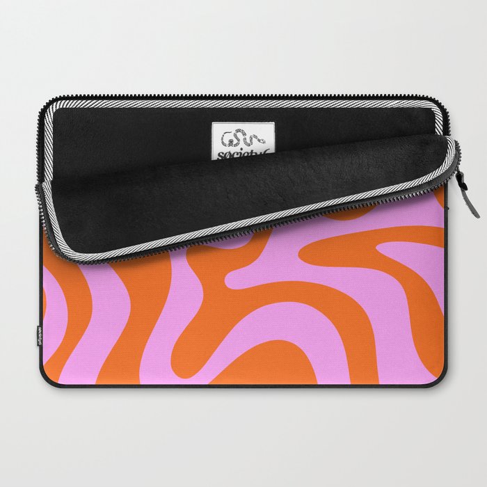 Retro Liquid Swirl Abstract Pattern in Hot Pink and Red-Orange Laptop Sleeve Gallery Image 2