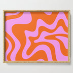Retro Liquid Swirl Abstract Pattern in Hot Pink and Red-Orange Serving Tray Gallery Image 1
