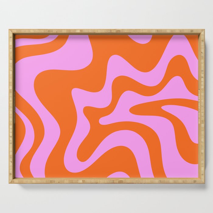 Retro Liquid Swirl Abstract Pattern in Hot Pink and Red-Orange Serving Tray Gallery Image 1