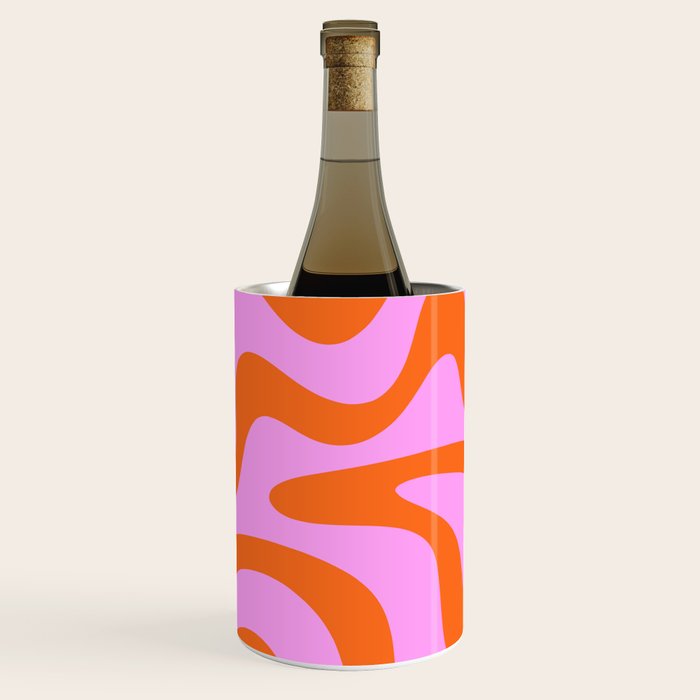 Retro Liquid Swirl Abstract Pattern in Hot Pink and Red-Orange Wine Chiller Gallery Image 3