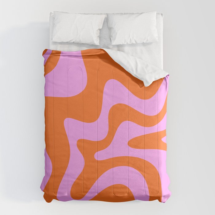 Retro Liquid Swirl Abstract Pattern in Hot Pink and Red-Orange Comforter Gallery Image 6