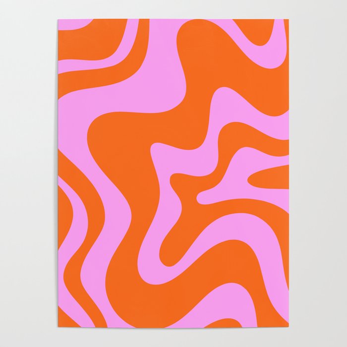 Retro Liquid Swirl Abstract Pattern in Hot Pink and Red-Orange Poster Gallery Image 4