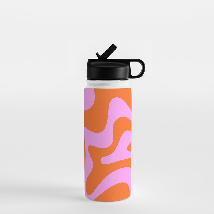 Retro Liquid Swirl Abstract Pattern in Hot Pink and Red-Orange Water Bottle Gallery Image 1