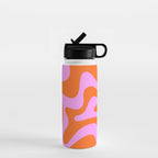 Retro Liquid Swirl Abstract Pattern in Hot Pink and Red-Orange Water Bottle Gallery Image 1