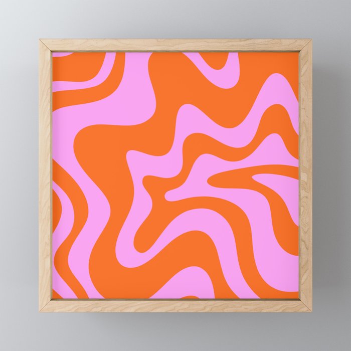 Retro Liquid Swirl Abstract Pattern in Hot Pink and Red-Orange Mini Art Print Gallery Image 1