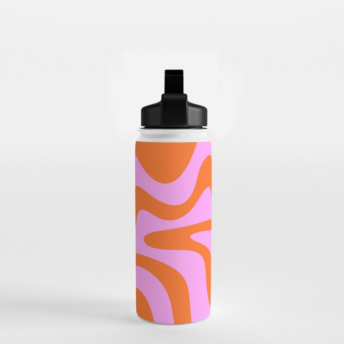 Retro Liquid Swirl Abstract Pattern in Hot Pink and Red-Orange Water Bottle Gallery Image 2