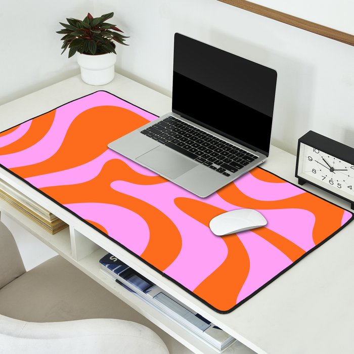 Retro Liquid Swirl Abstract Pattern in Hot Pink and Red-Orange Desk Mat Gallery Image 2
