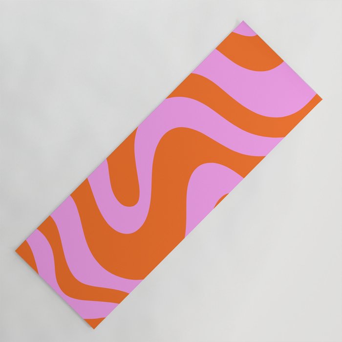 Retro Liquid Swirl Abstract Pattern in Hot Pink and Red-Orange Yoga Mat Gallery Image 1