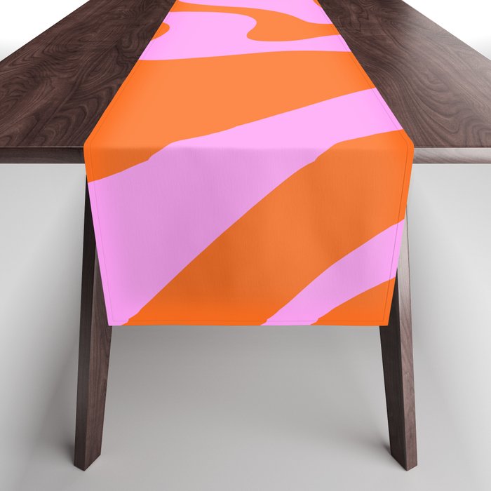 Retro Liquid Swirl Abstract Pattern in Hot Pink and Red-Orange Table Runner Gallery Image 1