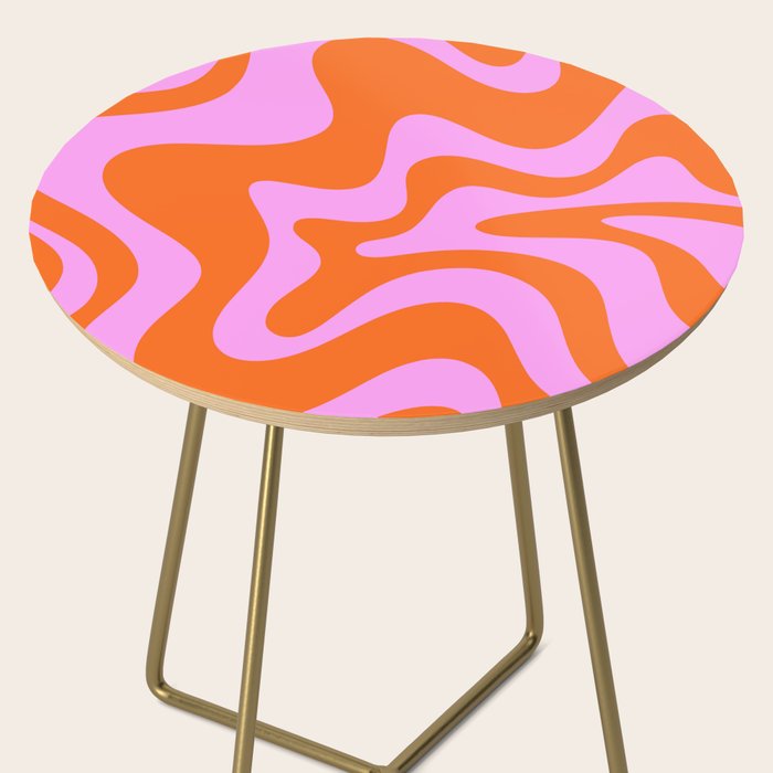 Retro Liquid Swirl Abstract Pattern in Hot Pink and Red-Orange Side Table Gallery Image 2