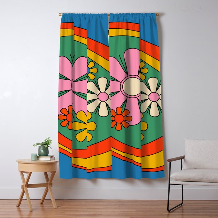 Groovy Floral Daydream Colorful Retro 60s 70s Flowers Window Curtain Gallery Image 5