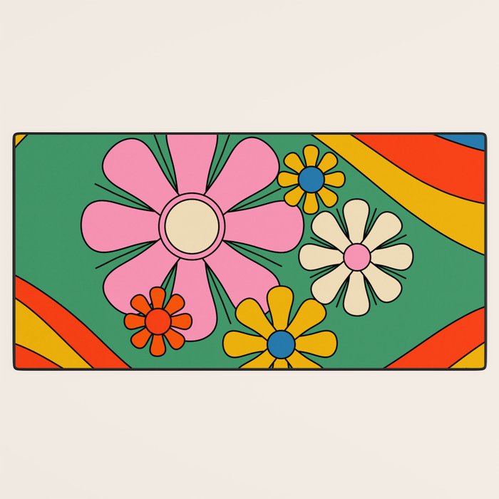 Groovy Floral Daydream Colorful Retro 60s 70s Flowers Desk Mat Gallery Image 3