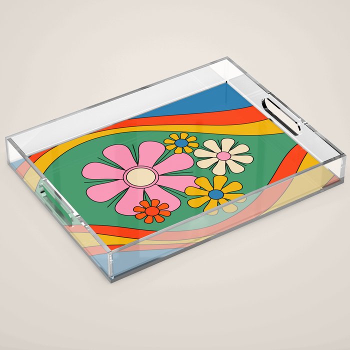 Groovy Floral Daydream Colorful Retro 60s 70s Flowers Acrylic Tray Gallery Image 1