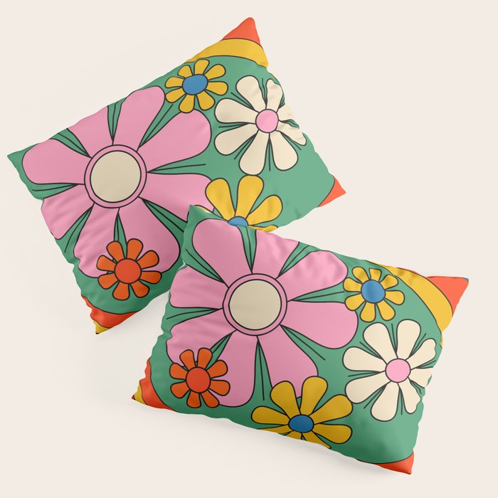 Groovy Floral Daydream Colorful Retro 60s 70s Flowers Pillow Sham Gallery Image 1