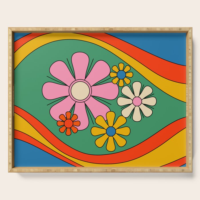Groovy Floral Daydream Colorful Retro 60s 70s Flowers Serving Tray Gallery Image 1