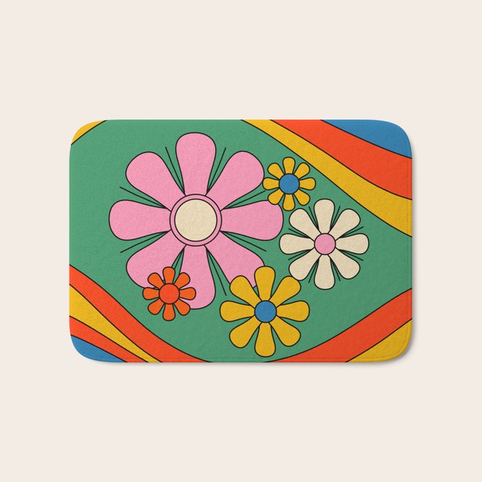 Groovy Floral Daydream Colorful Retro 60s 70s Flowers Bath Mat Gallery Image 1