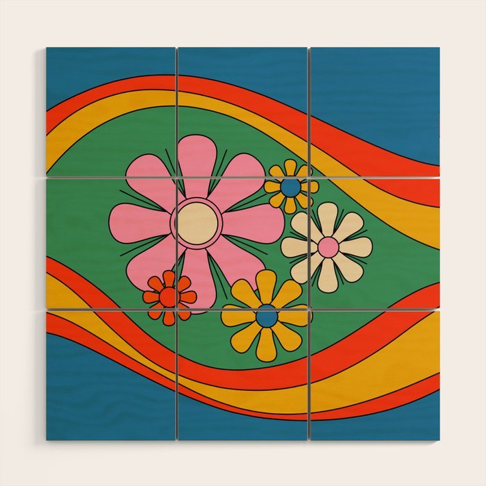Groovy Floral Daydream Colorful Retro 60s 70s Flowers Wood Wall Art Gallery Image 1