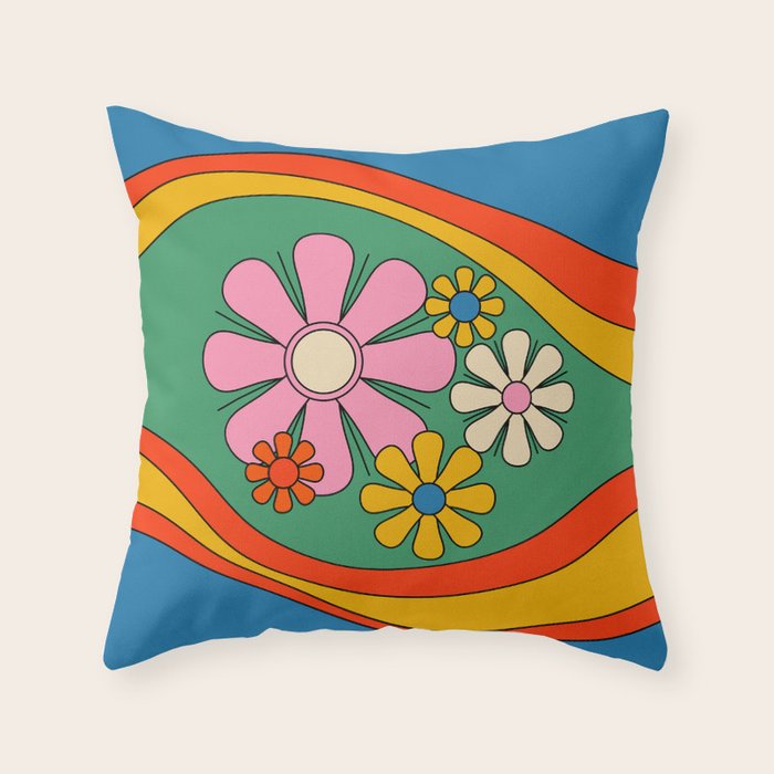 Groovy Floral Daydream Colorful Retro 60s 70s Flowers Throw Pillow Gallery Image 1