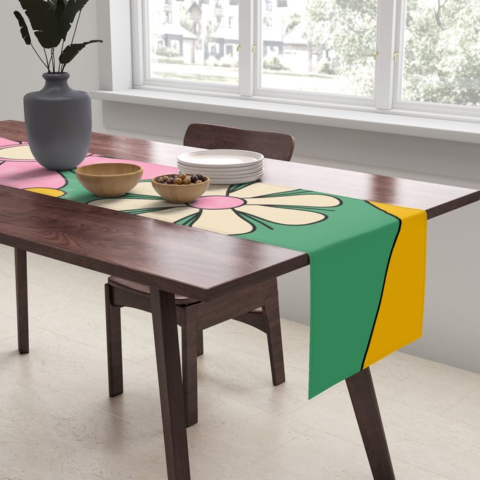Groovy Floral Daydream Colorful Retro 60s 70s Flowers Table Runner Gallery Image 2
