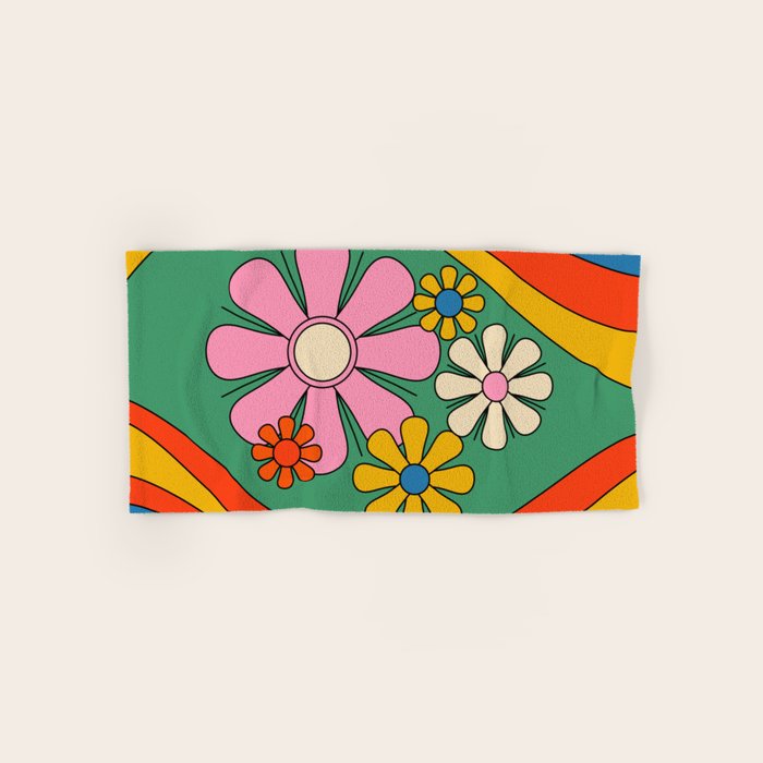 Groovy Floral Daydream Colorful Retro 60s 70s Flowers Bath Towel Gallery Image 1