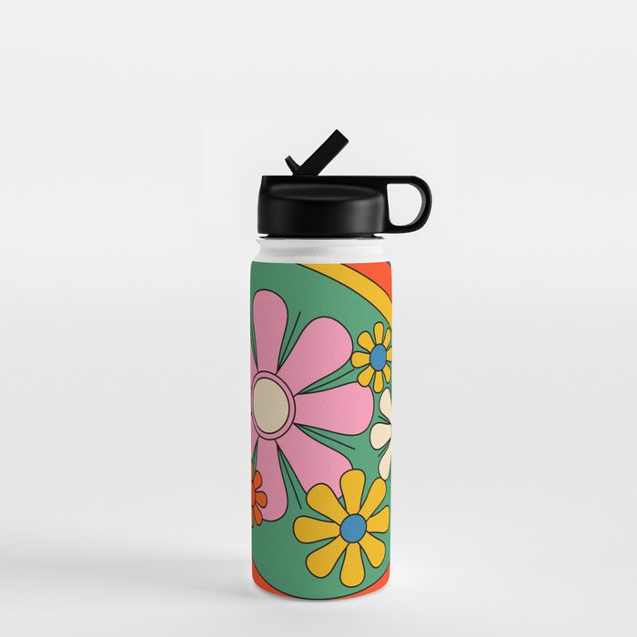 Groovy Floral Daydream Colorful Retro 60s 70s Flowers Water Bottle Gallery Image 1