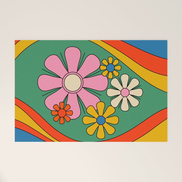 Groovy Floral Daydream Colorful Retro 60s 70s Flowers Welcome Mat Gallery Image 1