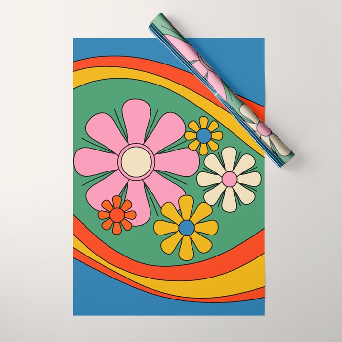 Groovy Floral Daydream Colorful Retro 60s 70s Flowers Wrapping Paper Gallery Image 1