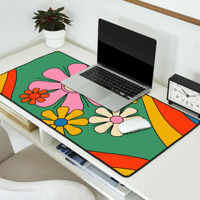 Groovy Floral Daydream Colorful Retro 60s 70s Flowers Desk Mat Gallery Image 2