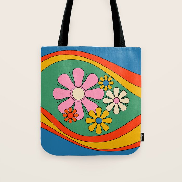 Groovy Floral Daydream Colorful Retro 60s 70s Flowers Tote Bag Gallery Image 1