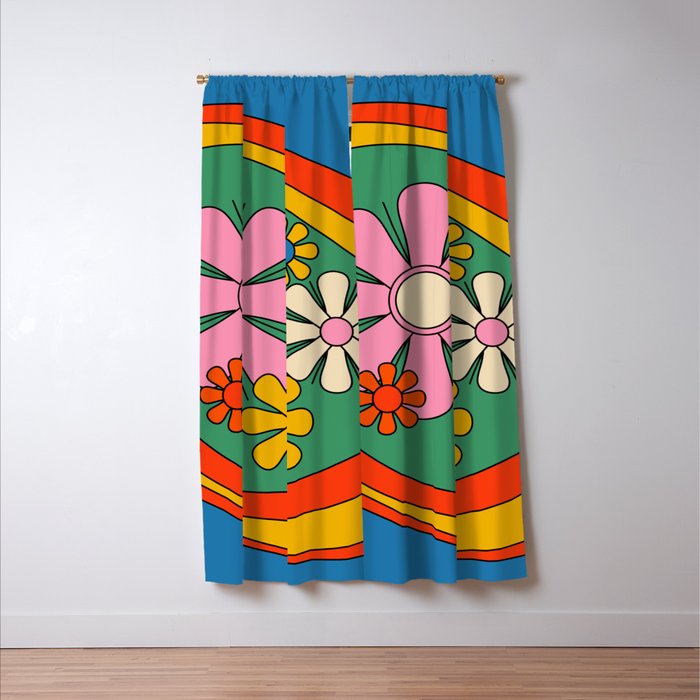 Groovy Floral Daydream Colorful Retro 60s 70s Flowers Window Curtain Gallery Image 3