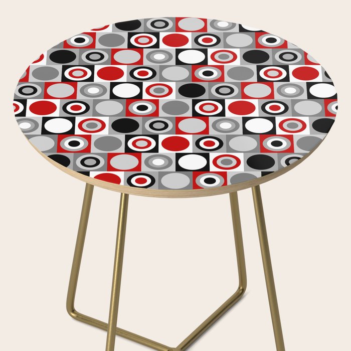 Mid Century Modern Geometric Square and Circle Pattern // Red, Gray, Black and White Side Table Gallery Image 2