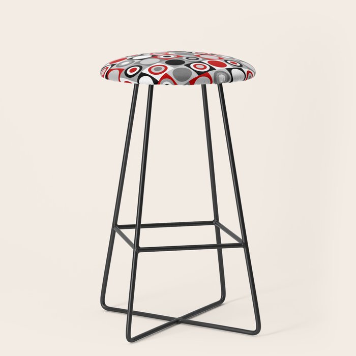 Mid Century Modern Geometric Square and Circle Pattern // Red, Gray, Black and White Stool