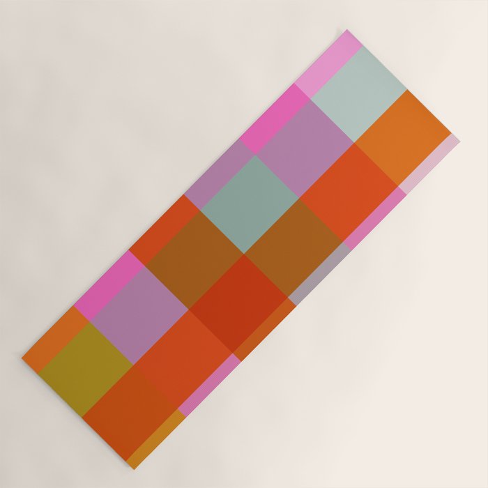 Vibrant Pink and Orange Plaid Abstract Geometric Pattern Yoga Mat Gallery Image 1