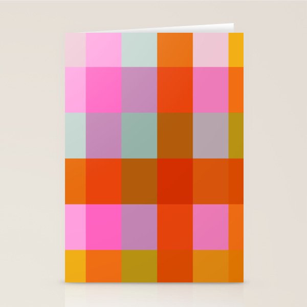 Vibrant Pink and Orange Plaid Abstract Geometric Pattern Stationery Card Gallery Image 1